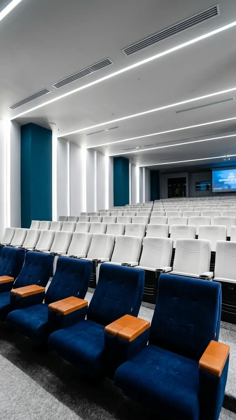 Ronika Palace conference and event auditorium with seating and stage lighting