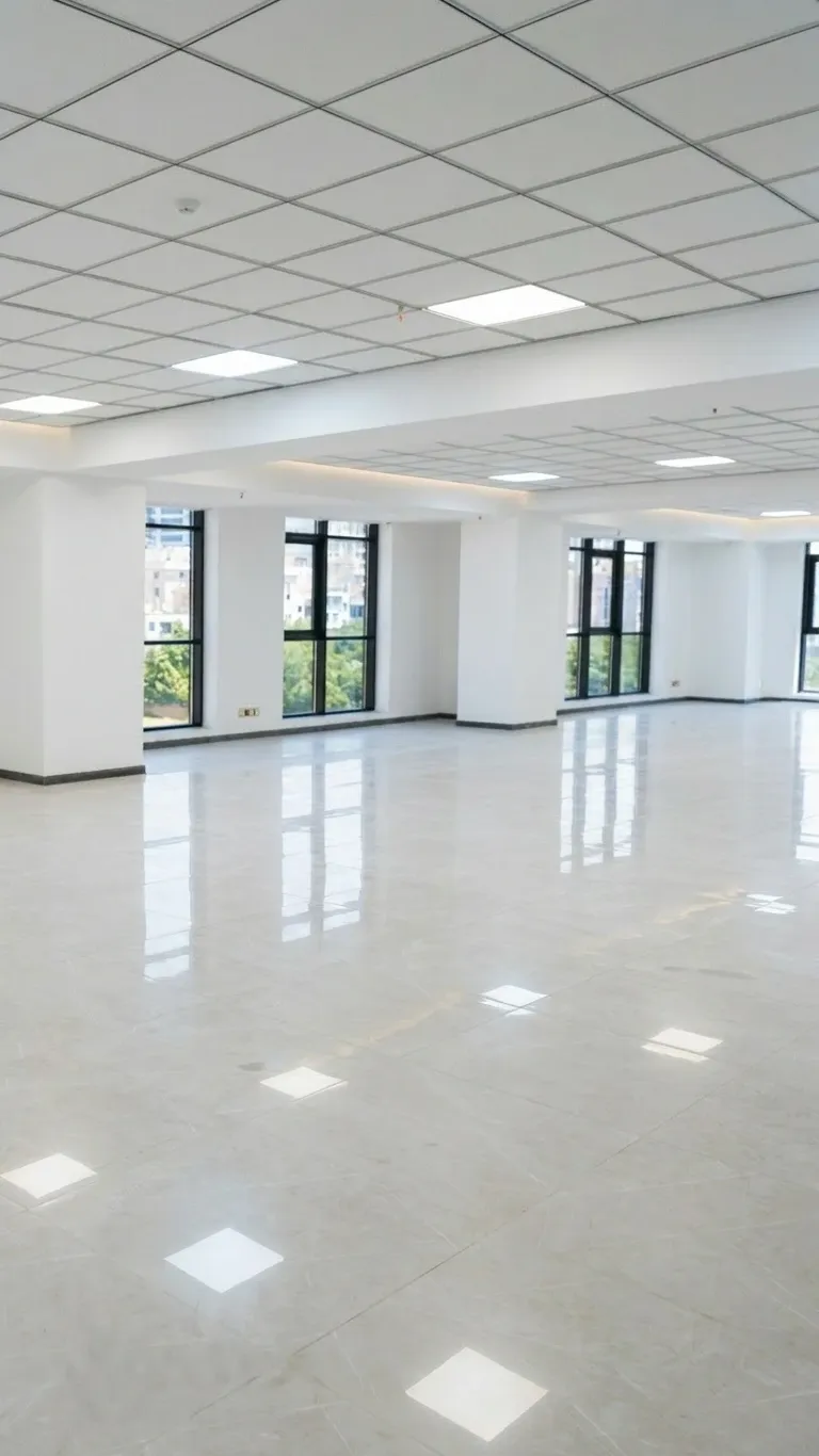 Empty premium office floor in Ronika Palace with floor-to-ceiling windows and abundant daylight